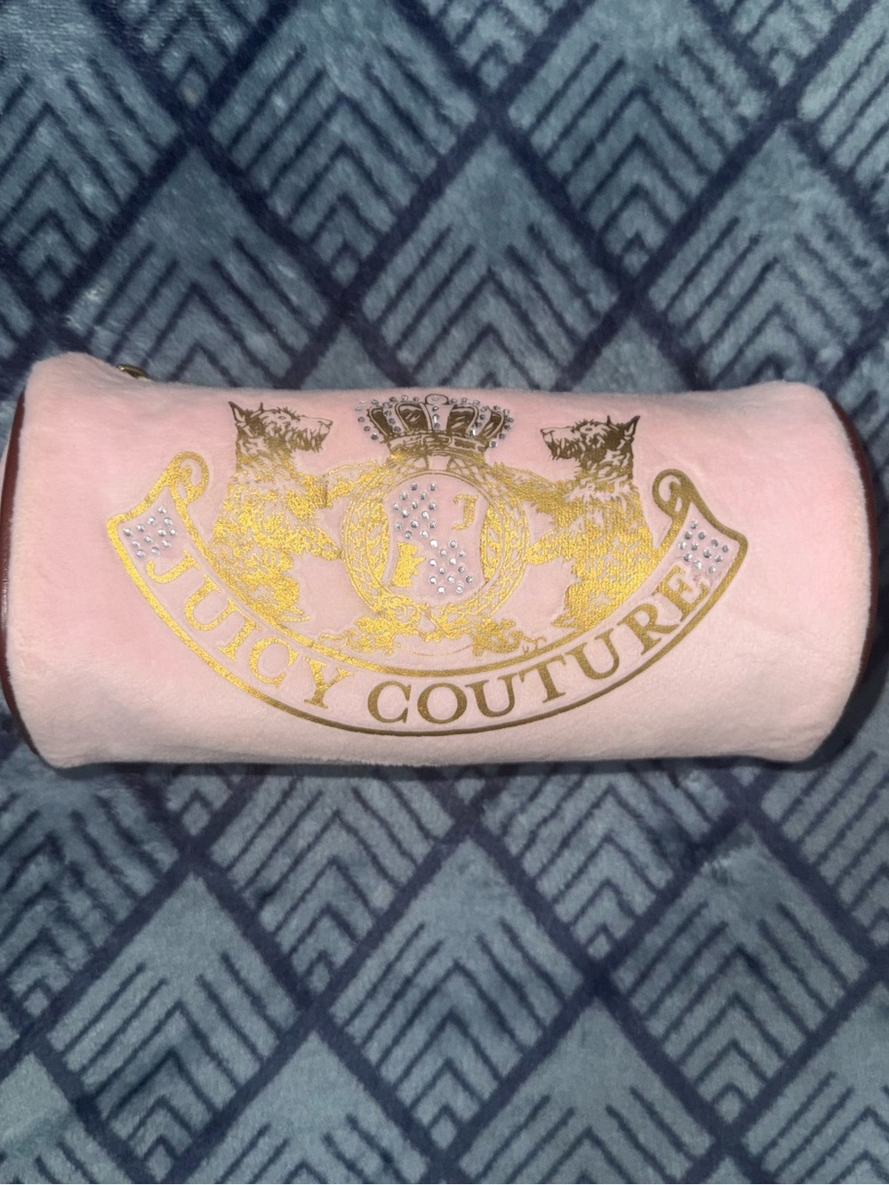 Juicy Couture Light Pink Velvet Logo Pencil Case with Gold Crest